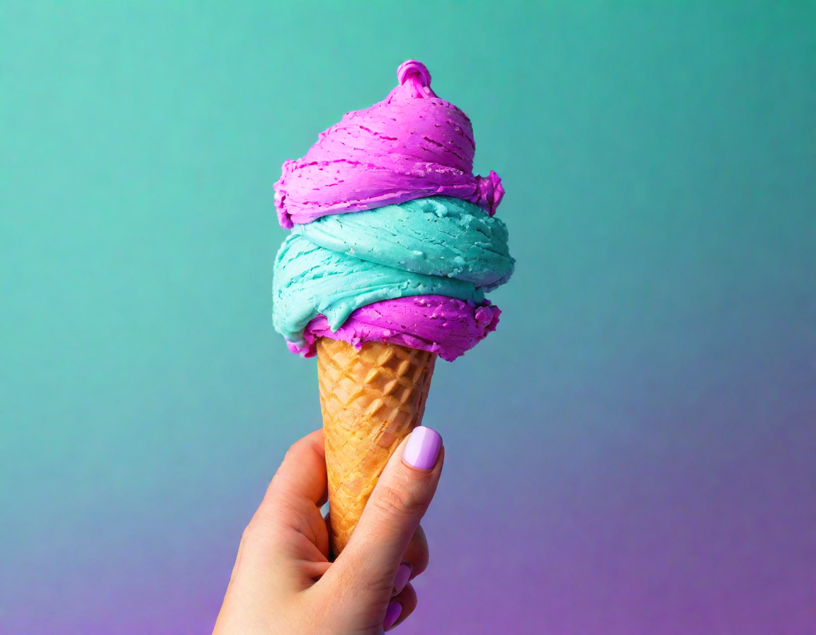 a_hand_holding_ice_cream_cone__vivid_purple_and_teal_colors_c6bc139923cccd33